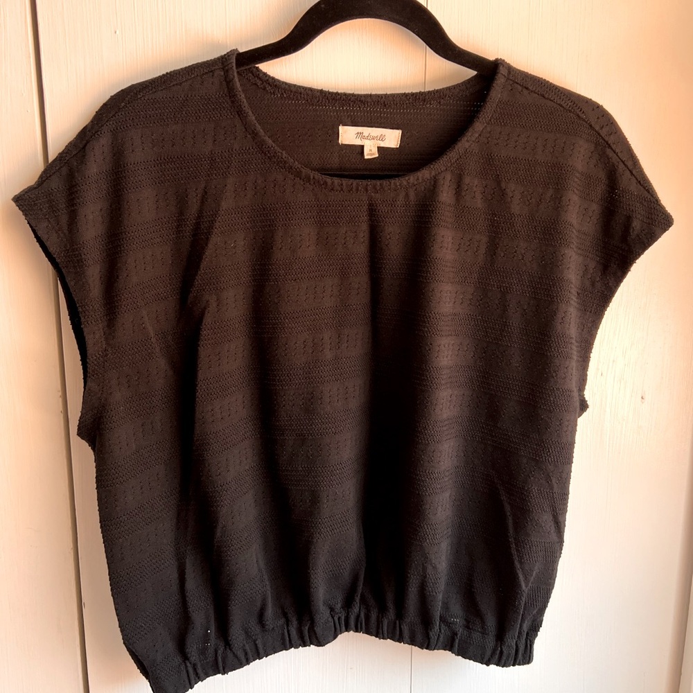 Madewell Black Pointelle Knit Crop Top- Medium